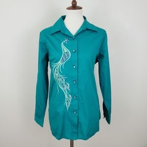 Bob Mackie Peacock Embroidered Shirt